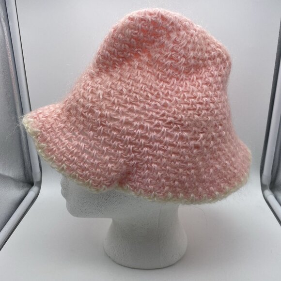 Unbranded Pink White Handmade Crochet Yarn Beanie Hat Knit Stocking Cap Winter - Picture 5 of 7